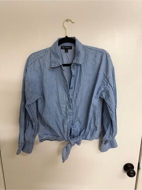 Light Blue Tie-Front Denim Shirt